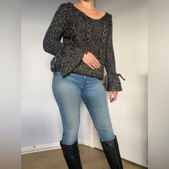 Witchy Goth Y2K Chunky Knit Dramatic Bell Sleeves Cottagecore Goth - Picture 3 of 13